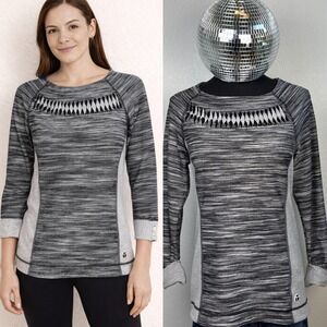 Trina Turk Recreation Grey Marled Knit Pullover,‎ Womens XS, Sweatshirt Top